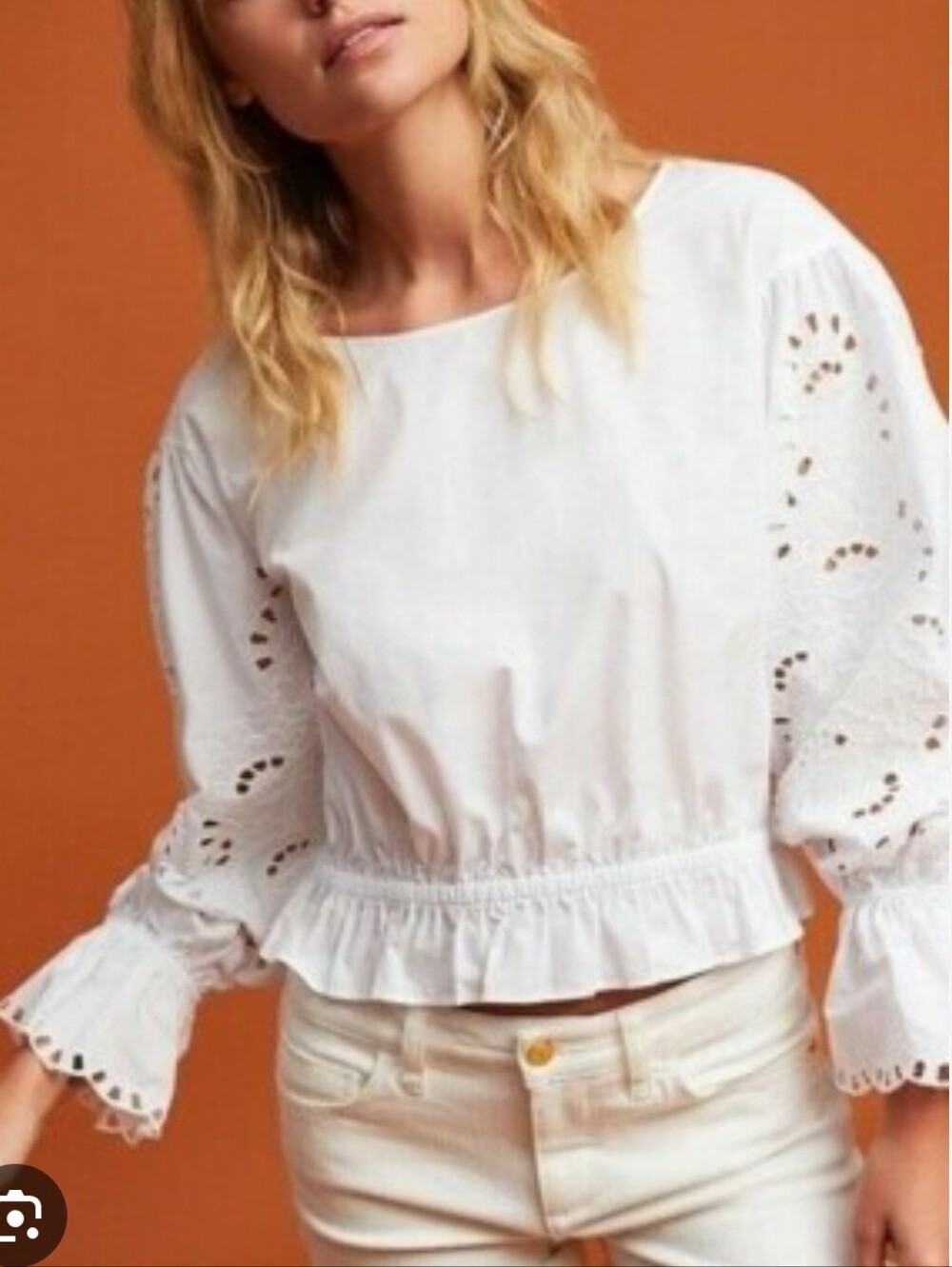 Maeve Anthropologie White Eyelet 100% Cotton Top Size XS